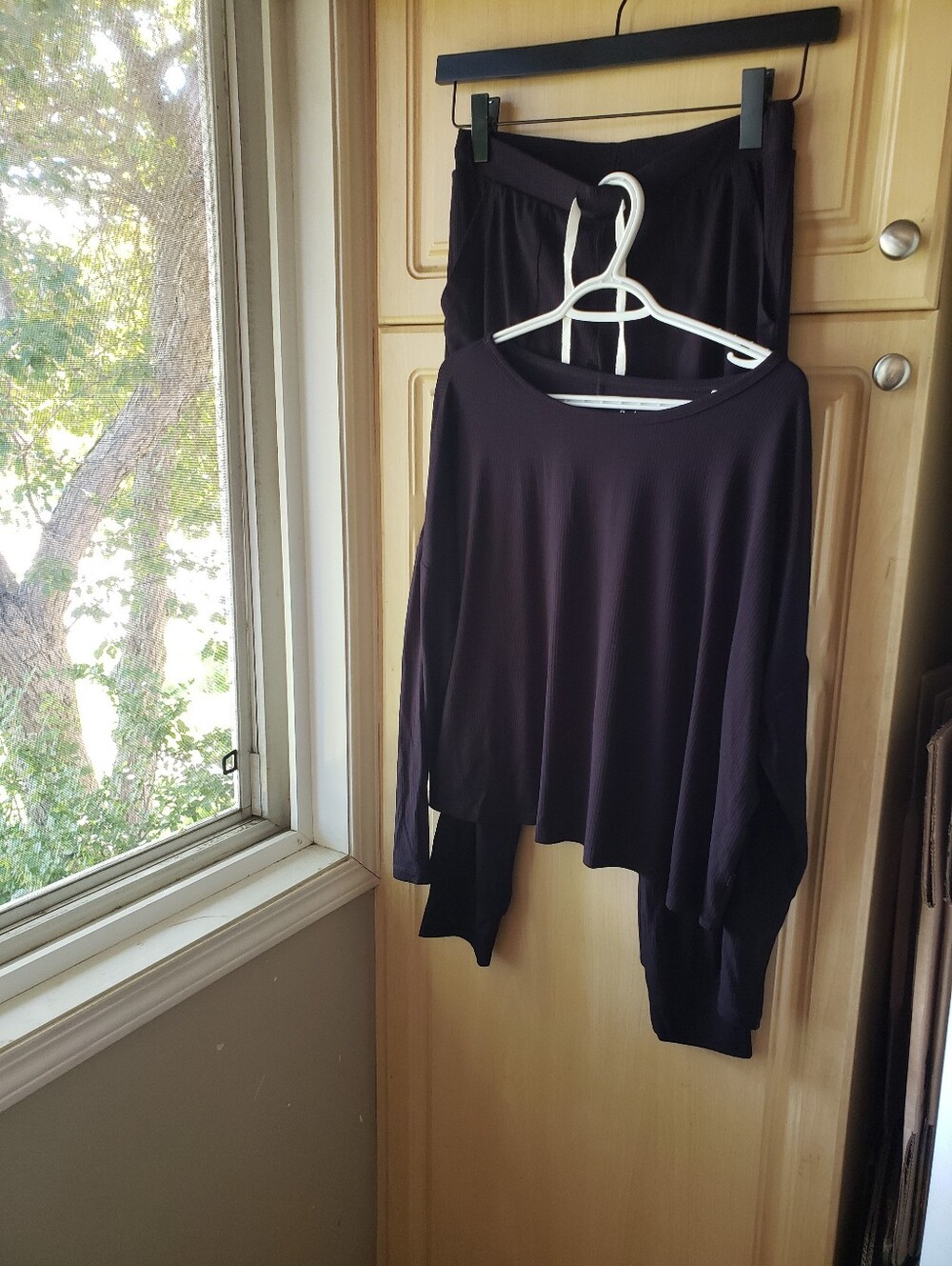 Elan Black Long Sleeve Pajama Top and Pants Set